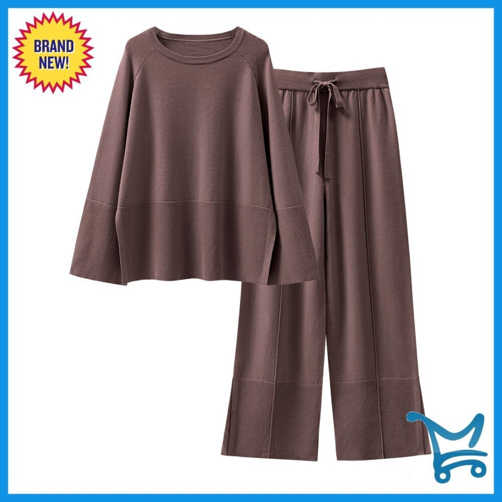 Oversized Knit Sweater Set Wide Leg Pants Cozy Lounge Matching Pajama Sets